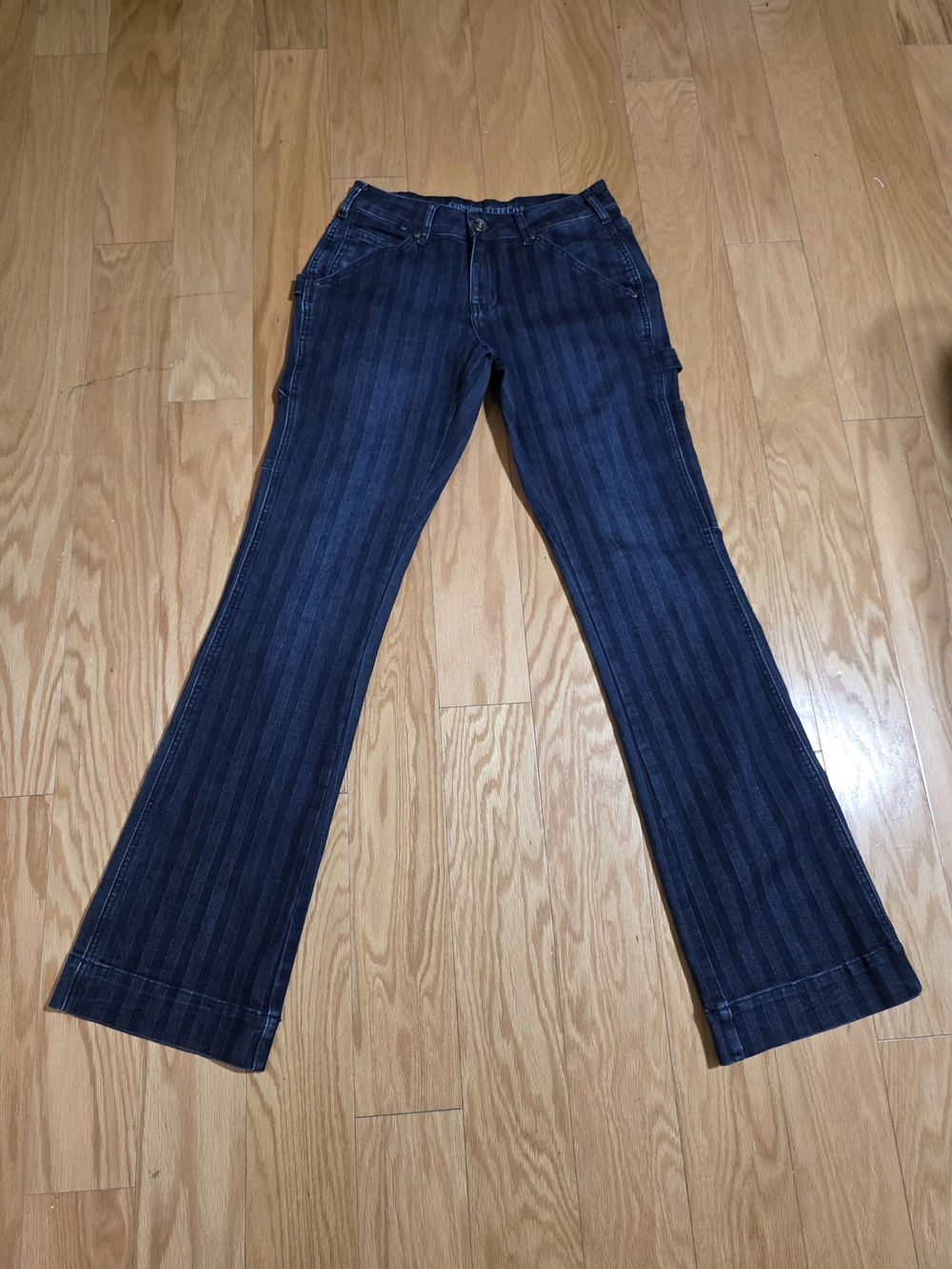 Cowgirl Tuff Co. Womens Denim Bootcut Pants Stripped Navy Blue Size W26xL35